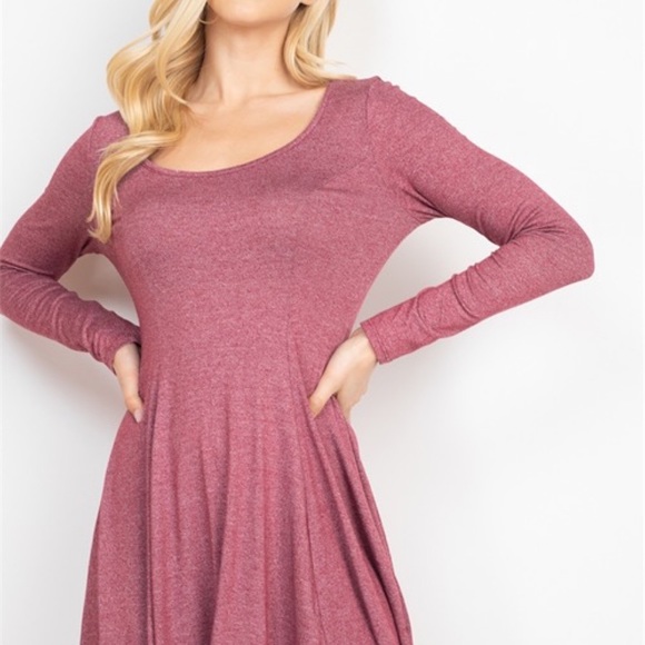 Mauve Long Sleeve Strappy Back Flared Skirt Mini Dress - Picture 6 of 16